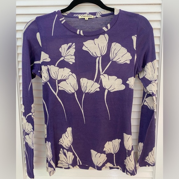Pashma size small purple and white floral sweater. Purchased from Halsbrook. - Picture 1 of 4